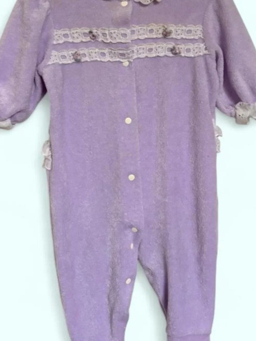 RARE Vintage 80s Carter's Baby Girl Purple Lace Trim Romper 3-6M Made in USA